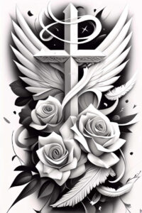 cross-with-lines – tattoo design ideas free ai generated – surrealism-dynamic-shapes – for-thigh – Gallery: crosses-inkby-ai