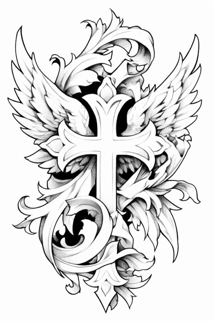 cross-with-medallion – tattoo design ideas free ai generated – neotraditional-contrasting-colors – for-fingers – Gallery: crosses-inkby-ai
