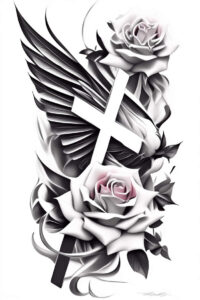 cross-with-medallion – tattoo design ideas free ai generated – neotraditional-enhanced-shading – for-arm – Gallery: crosses-inkby-ai