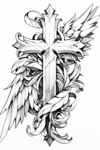 cross-with-medallion – tattoo design ideas free ai generated – realism-focal-blur – for-scapula – Gallery: crosses-inkby-ai