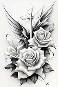 cross-with-medallion – tattoo design ideas free ai generated – realism-textured-skin – for-spine – Gallery: crosses-inkby-ai