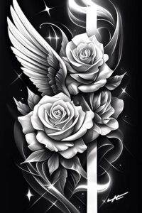 cross-with-medallion – tattoo design ideas free ai generated – surrealism-disorienting – for-lower-arm – Gallery: crosses-inkby-ai