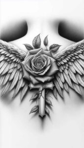 cross-with-medallion – tattoo design ideas free ai generated – surrealism-unreal-light – for-lower-thigh – Gallery: crosses-inkby-ai