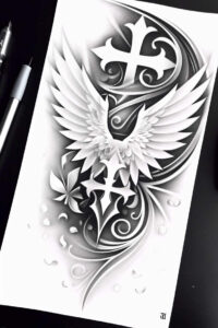 cross-with-ribbon – tattoo design ideas free ai generated – neotraditional-modern-twist – for-inner-arm – Gallery: crosses-inkby-ai