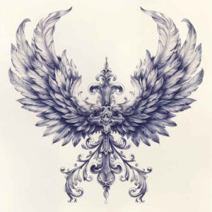 cross-with-ribbon – tattoo design ideas free ai generated – surrealism-metamorphosis – for-stomach – Gallery: crosses-inkby-ai