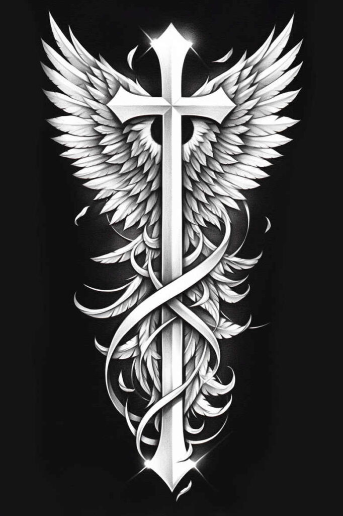 cross-with-shadow – tattoo design ideas free ai generated – neotraditional-rich-shading – for-upper-arm – Gallery: crosses-inkby-ai