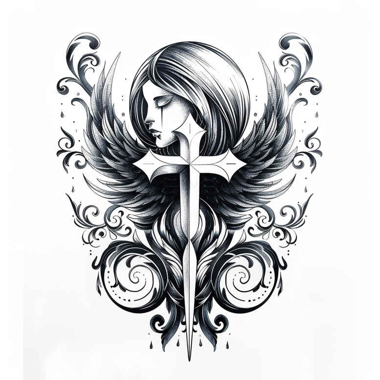 cross-with-stars – tattoo design ideas free ai generated – neotraditional-enhanced-color – for-biceps – Gallery: crosses-inkby-ai