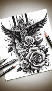cross-with-symbol – tattoo design ideas free ai generated – neotraditional-artistic-shading – for-forearm – Gallery: crosses-inkby-ai