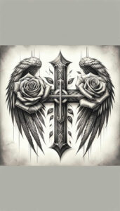 cross-with-symbol – tattoo design ideas free ai generated – neotraditional-bold-highlights – for-lower-chest – Gallery: crosses-inkby-ai