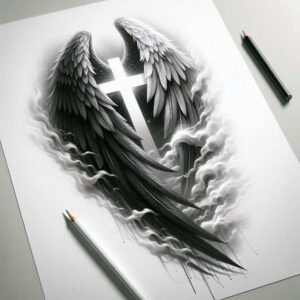 cross-with-symbol – tattoo design ideas free ai generated – neotraditional-color-overlays – for-shoulder-blade – Gallery: crosses-inkby-ai