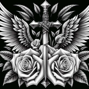 cross-with-symbol – tattoo design ideas free ai generated – surrealism-ethereal-glow – for-upper-thigh – Gallery: crosses-inkby-ai
