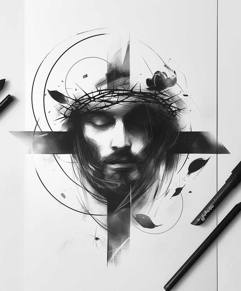 cross-with-zircons – tattoo design ideas free ai generated – neotraditional-color-blending – for-shin – Gallery: crosses-inkby-ai