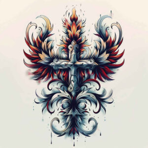 cross-with-zircons – tattoo design ideas free ai generated – neotraditional-dynamic-color – for-triceps – Gallery: crosses-inkby-ai