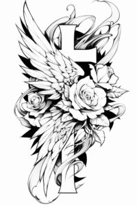 cross-with-zircons – tattoo design ideas free ai generated – neotraditional-dynamic-color – for-upper-chest – Gallery: crosses-inkby-ai