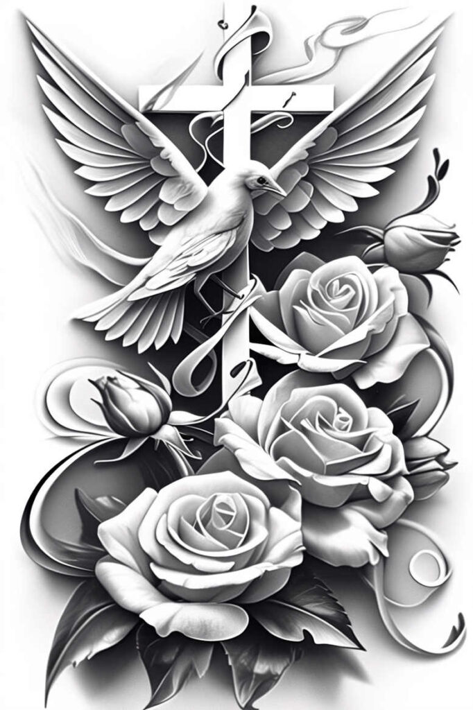 decorative-cross-tattoo – tattoo design ideas free ai generated – neotraditional-accent-shading – for-upper-back – Gallery: crosses-inkby-ai