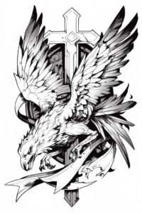 decorative-cross-tattoo – tattoo design ideas free ai generated – neotraditional-artful-color – for-lower-chest – Gallery: crosses-inkby-ai