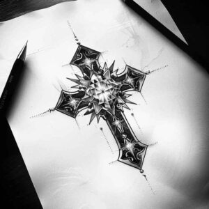 decorative-cross-tattoo – tattoo design ideas free ai generated – realism-realistic-texture – for-inner-arm – Gallery: crosses-inkby-ai
