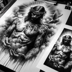 decorative-cross-tattoo – tattoo design ideas free ai generated – realism-textured-skin – for-scapula – Gallery: crosses-inkby-ai