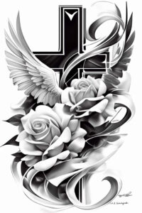 decorative-cross-tattoo – tattoo design ideas free ai generated – surrealism-symbolism – for-spine – Gallery: crosses-inkby-ai