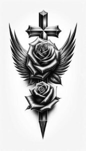 delicate-cross-tattoo – tattoo design ideas free ai generated – realism-seamless-blend – for-inner-arm – Gallery: crosses-inkby-ai