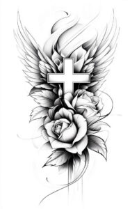 detailed-cross-tattoo – tattoo design ideas free ai generated – surrealism-fluid-forms – for-nape – Gallery: crosses-inkby-ai