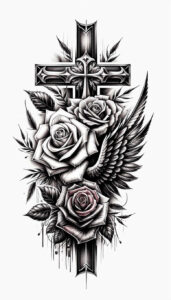 finger-cross-tattoo – tattoo design ideas free ai generated – neotraditional-bold-texture – for-outer-arm – Gallery: crosses-inkby-ai