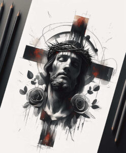 finger-cross-tattoo – tattoo design ideas free ai generated – neotraditional-classic-motifs – for-temple – Gallery: crosses-inkby-ai