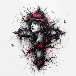 finger-cross-tattoo – tattoo design ideas free ai generated – surrealism-ethereal-textures – for-elbow – Gallery: crosses-inkby-ai