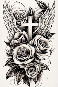 geometric-cross-tattoo – tattoo design ideas free ai generated – realism-lifelike – for-collarbone – Gallery: crosses-inkby-ai
