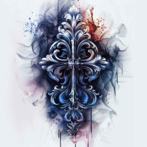 gothic-cross-tattoo – tattoo design ideas free ai generated – realism-mirrored-effect – for-heel – Gallery: crosses-inkby-ai