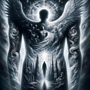 holy-guardian – tattoo design ideas free ai generated – surrealism-mysterious – for-upper-chest – Gallery: crosses-inkby-ai