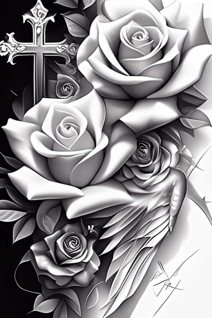 latin-cross-tattoo – tattoo design ideas free ai generated – realism-high-resolution-tattoo – for-upper-back – Gallery: crosses-inkby-ai