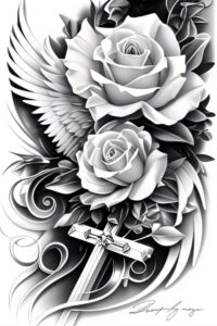 minimalist-cross-ink – tattoo design ideas free ai generated – neotraditional-enhanced-shading – for-calf – Gallery: crosses-inkby-ai