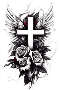 minimalist-cross-ink – tattoo design ideas free ai generated – realism-gradient-tones – for-lower-thigh – Gallery: crosses-inkby-ai