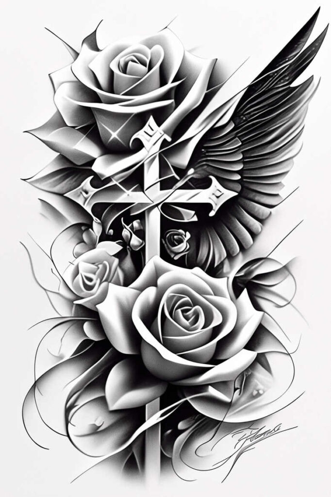 minimalist-cross-tattoo – tattoo design ideas free ai generated – neotraditional-bold-texture – for-lower-thigh – Gallery: crosses-inkby-ai