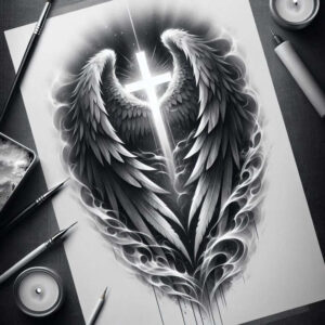 neck-cross-tattoo – tattoo design ideas free ai generated – neotraditional-bold-texture – for-palm – Gallery: crosses-inkby-ai