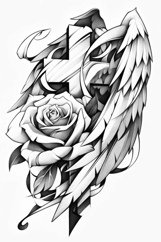 ornamental-cross-tattoo – tattoo design ideas free ai generated – neotraditional-clean-fill – for-back-shoulder – Gallery: crosses-inkby-ai