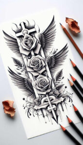 peace-cross-tattoo – tattoo design ideas free ai generated – neotraditional-rich-shading – for-upper-shoulder – Gallery: crosses-inkby-ai