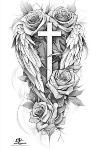prayer-cross-tattoo – tattoo design ideas free ai generated – neotraditional-bold-highlights – for-calf – Gallery: crosses-inkby-ai