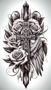 prayer-cross-tattoo – tattoo design ideas free ai generated – realism-inner-glow – for-full-back – Gallery: crosses-inkby-ai