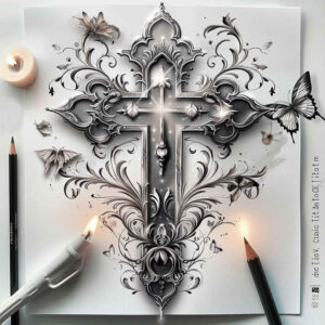 realistic-cross-tattoo – tattoo design ideas free ai generated – surrealism-chromatic-flux – for-abdomen – Gallery: crosses-inkby-ai