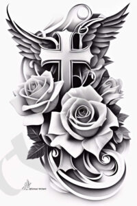 religious-cross-tattoo – tattoo design ideas free ai generated – realism-clean-whites – for-shoulder-blade – Gallery: crosses-inkby-ai