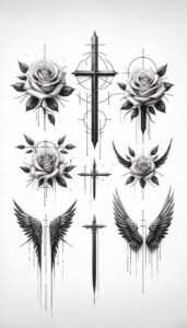 religious-symbol-tattoo – tattoo design ideas free ai generated – surrealism-enigmatic-light – for-upper-arm – Gallery: crosses-inkby-ai