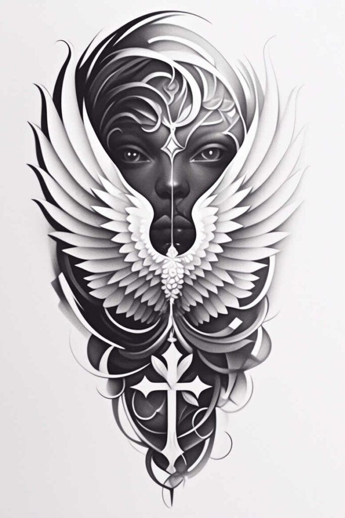 shaded-cross-tattoo – tattoo design ideas free ai generated – realism-high-resolution-tattoo – for-thigh – Gallery: crosses-inkby-ai