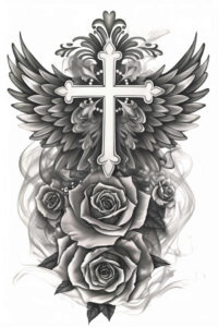 shaded-cross-tattoo – tattoo design ideas free ai generated – realism-optical-illusion – for-upper-thigh – Gallery: crosses-inkby-ai
