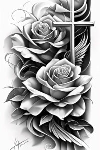 spiritual-cross-tattoo – tattoo design ideas free ai generated – neotraditional-enhanced-shading – for-upper-arm – Gallery: crosses-inkby-ai