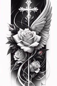 spiritual-cross-tattoo – tattoo design ideas free ai generated – realism-sharp-focus – for-upper-shoulder – Gallery: crosses-inkby-ai