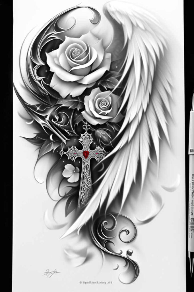 crosses tattoo design ideas layered color bold outlines embodying courage
