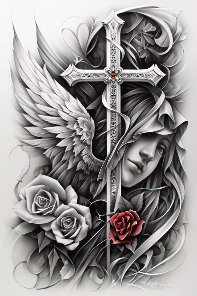 crosses tattoo design ideas Surrealism unreal bold outlines represents strength