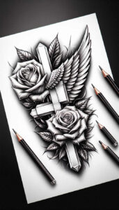 crosses tattoo design ideas subtle tone classic for lower thigh